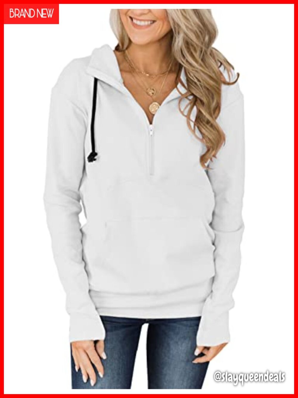 Womens Quarter Zip Pullover Hoodie Long Sleeve Casual Sweatshirt with Pocket
